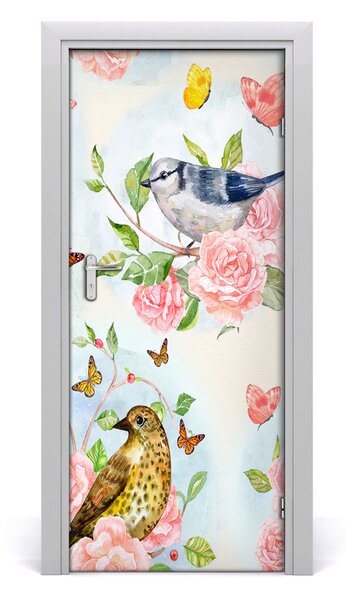 Adesivo per porta interna Rose di farfalle degli uccelli 75x205 cm