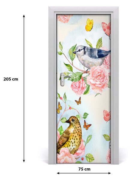 Adesivo per porta interna Rose di farfalle degli uccelli 75x205 cm