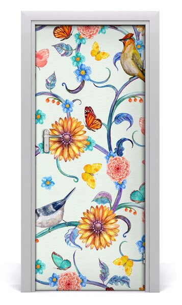 Adesivo per porta Fiori farfalle 75x205 cm