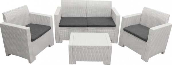 VivaGarden Salotto da Giardino con Divano 2 Posti 2 Poltrone e Tavolino con Cuscini in Rattan PE colore Bianco