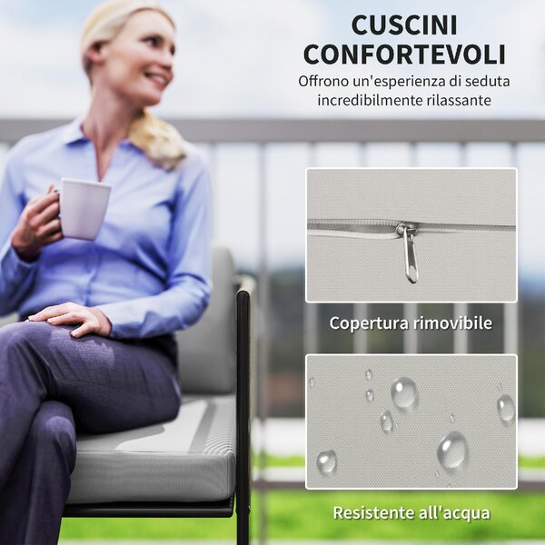 VivaGarden Salotto da Giardino con Divano 2 Posti 2 Poltrone e Tavolino con Cuscini in Rattan PE colore Grigio
