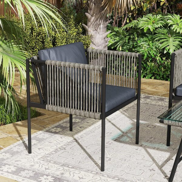 VivaGarden Salotto da Giardino con Divano 2 Posti 2 Poltrone e Tavolino con Cuscini in Rattan PE colore Grigio