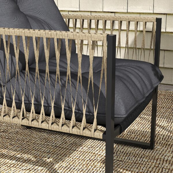 VivaGarden Salotto da Giardino con Divano 2 Posti 2 Poltrone e Tavolino con Cuscini in Rattan PE colore Grigio/Marrone