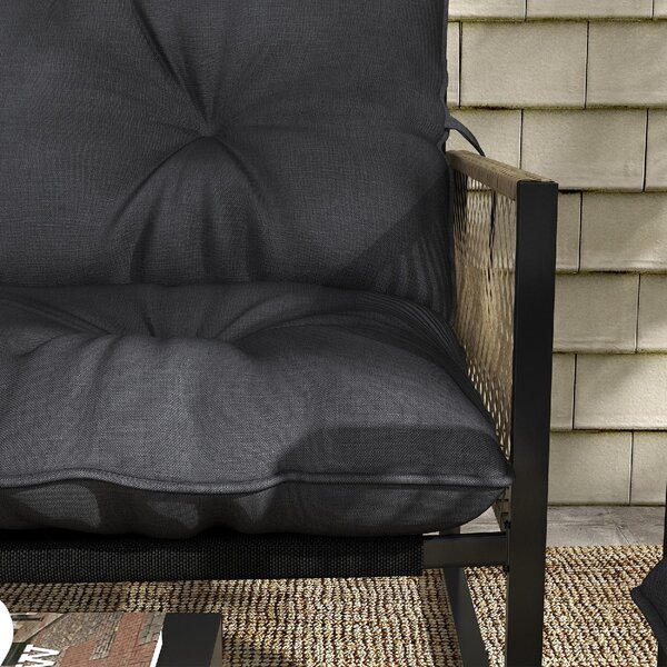 VivaGarden Salotto da Giardino con Divano 2 Posti 2 Poltrone e Tavolino con Cuscini in Rattan PE colore Grigio/Marrone
