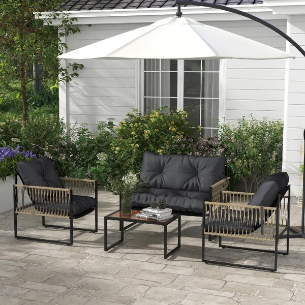 VivaGarden Salotto da Giardino con Divano 2 Posti 2 Poltrone e Tavolino con Cuscini in Rattan PE colore Grigio/Marrone
