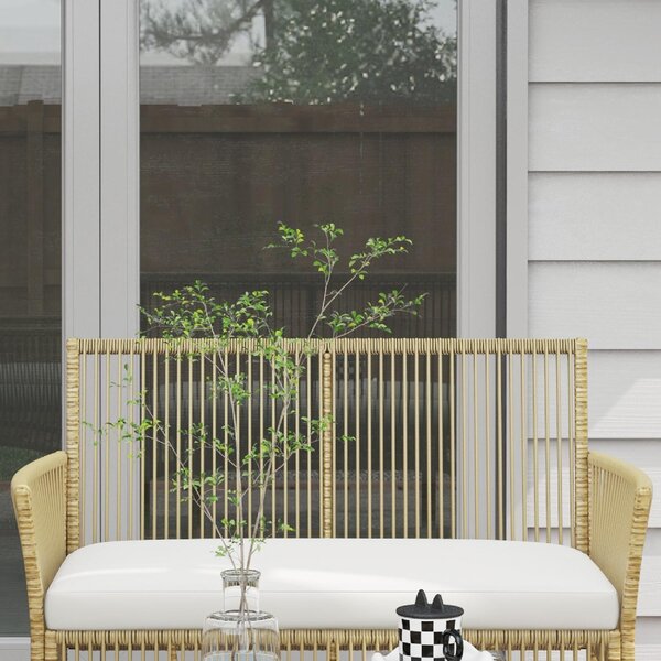 VivaGarden Salotto da Giardino con Divano 2 Posti 2 Poltrone e Tavolino con Cuscini in Rattan PE colore Legno Naturale