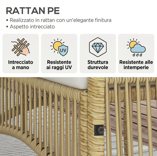 VivaGarden Salotto da Giardino con Divano 2 Posti 2 Poltrone e Tavolino con Cuscini in Rattan PE colore Legno Naturale