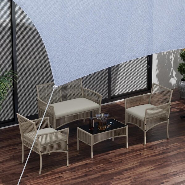 VivaGarden Salotto da Giardino con Divano 2 Posti 2 Poltrone e Tavolino con Cuscini in Rattan PE colore Kaki/Nero