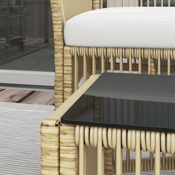 VivaGarden Salotto da Giardino con Divano 2 Posti 2 Poltrone e Tavolino con Cuscini in Rattan PE colore Legno Naturale