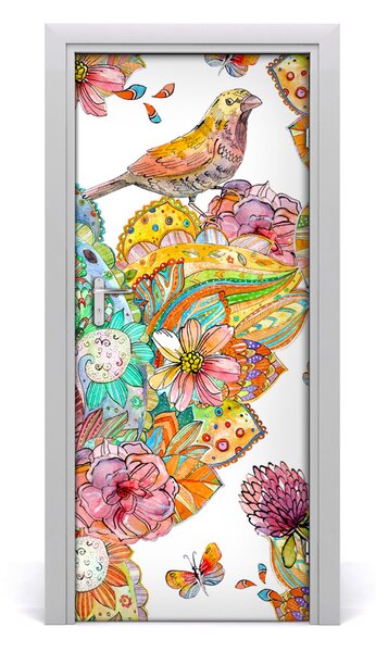 Adesivo per porta Fiori farfalle 75x205 cm
