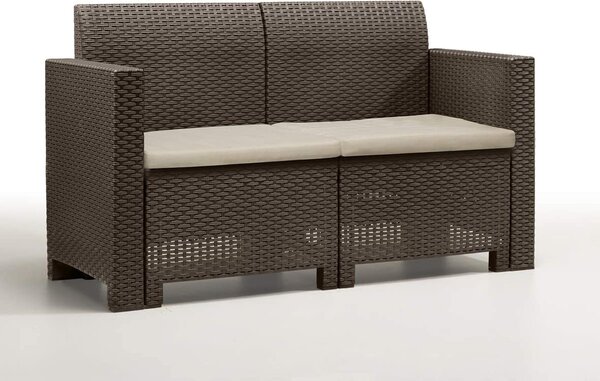 BICA Salotto da Giardino con Divano 2 Posti 2 Poltrone e Tavolino con Cuscini in Rattan PE colore Marrone - Nebraska 2