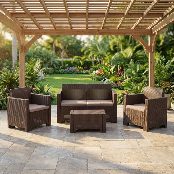 BICA Salotto da Giardino con Divano 2 Posti 2 Poltrone e Tavolino con Cuscini in Rattan PE colore Marrone - Nebraska 2