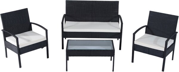VivaGarden Salotto da Giardino con Divano 2 Posti 2 Poltrone e Tavolino con Cuscini in Rattan PE colore Nero