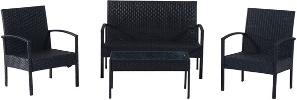 VivaGarden Salotto da Giardino con Divano 2 Posti 2 Poltrone e Tavolino con Cuscini in Rattan PE colore Nero