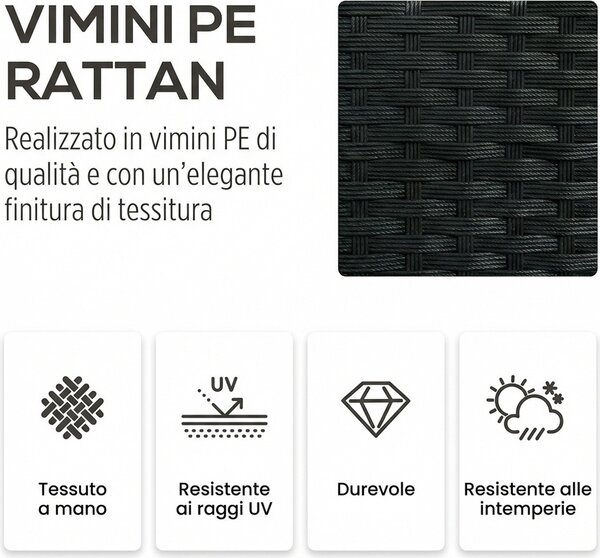 VivaGarden Salotto da Giardino con Divano 2 Posti 2 Poltrone e Tavolino con Cuscini in Rattan PE colore Nero