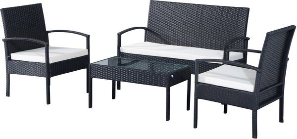 VivaGarden Salotto da Giardino con Divano 2 Posti 2 Poltrone e Tavolino con Cuscini in Rattan PE colore Nero