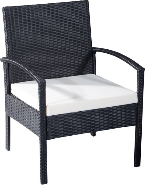 VivaGarden Salotto da Giardino con Divano 2 Posti 2 Poltrone e Tavolino con Cuscini in Rattan PE colore Nero