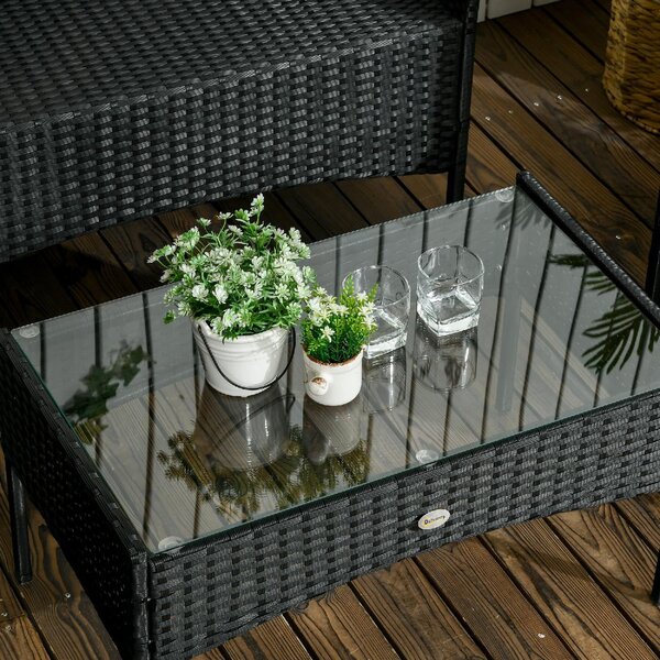 VivaGarden Salotto da Giardino con Divano 2 Posti 2 Poltrone e Tavolino con Cuscini in Rattan PE colore Nero