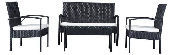 VivaGarden Salotto da Giardino con Divano 2 Posti 2 Poltrone e Tavolino con Cuscini in Rattan PE colore Nero