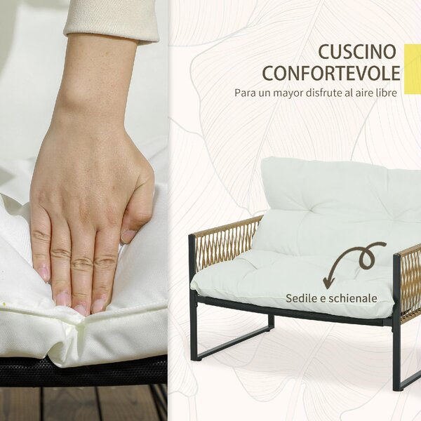 VivaGarden Salotto da Giardino con Divano 2 Posti 2 Poltrone e Tavolino con Cuscini in Rattan PE colore Nero, Marrone e Crema