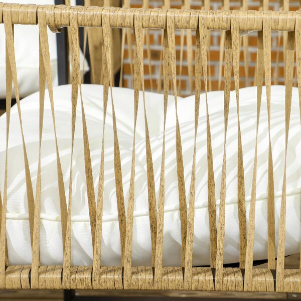 VivaGarden Salotto da Giardino con Divano 2 Posti 2 Poltrone e Tavolino con Cuscini in Rattan PE colore Nero, Marrone e Crema