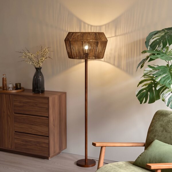 Lampada da terra in legno di noce con paralume in corda di carta marrone 50/50/30 - Mels
