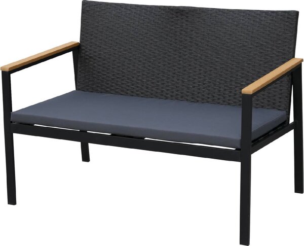 VivaGarden Salotto da Giardino con Divano 2 Posti 2 Poltrone e Tavolino con Cuscini in Rattan PE colore Nero/Grigio