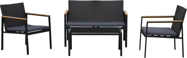 VivaGarden Salotto da Giardino con Divano 2 Posti 2 Poltrone e Tavolino con Cuscini in Rattan PE colore Nero/Grigio
