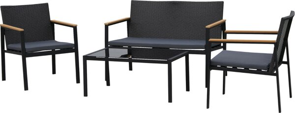 VivaGarden Salotto da Giardino con Divano 2 Posti 2 Poltrone e Tavolino con Cuscini in Rattan PE colore Nero/Grigio