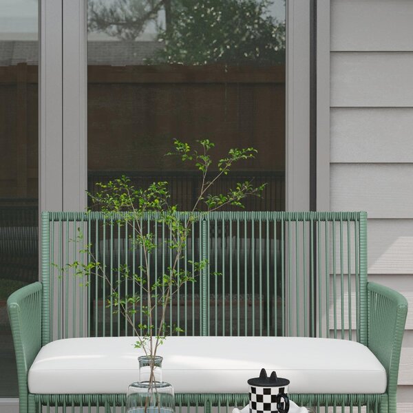 VivaGarden Salotto da Giardino con Divano 2 Posti 2 Poltrone e Tavolino con Cuscini in Rattan PE colore Verde