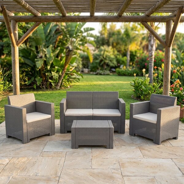 BICA Salotto da Giardino con Divano 2 Posti 2 Poltrone e Tavolino con Cuscini in Rattan PE colore Tortora - Nebraska 2