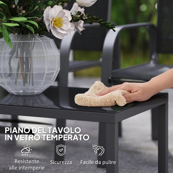 VivaGarden Salotto da Giardino con Divano 2 Posti 2 Poltrone e Tavolino in Acciaio/Textilene colore Nero