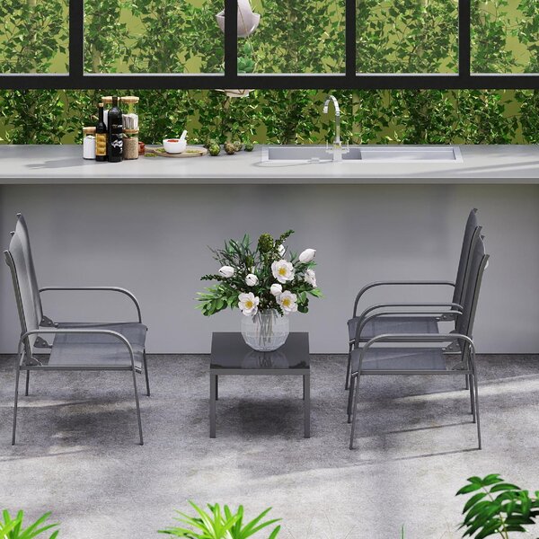 VivaGarden Salotto da Giardino con Divano 2 Posti 2 Poltrone e Tavolino in Acciaio/Textilene colore Nero