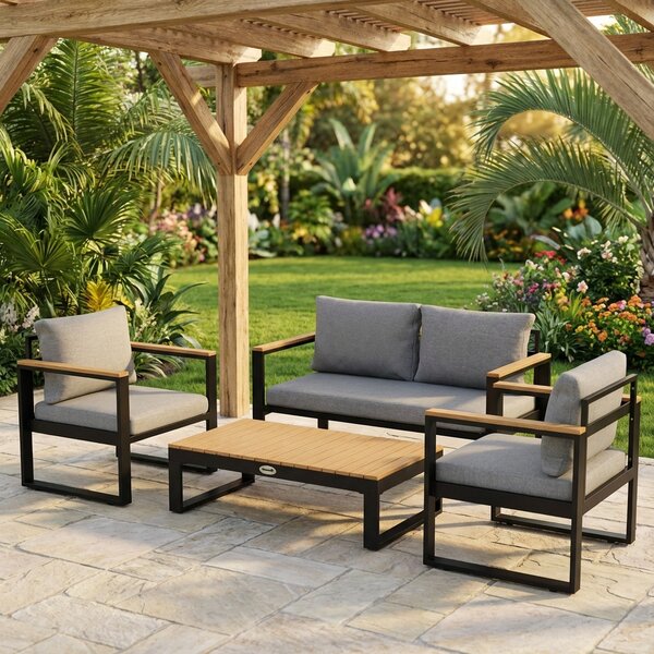 VivaGarden Salotto da Giardino con Divano 2 Posti 2 Poltrone e Tavolino in Alluminio colore Grigio
