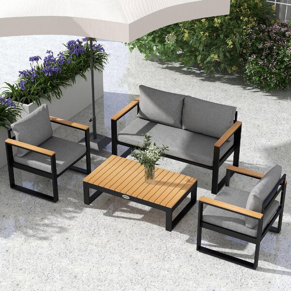 VivaGarden Salotto da Giardino con Divano 2 Posti 2 Poltrone e Tavolino in Alluminio colore Grigio