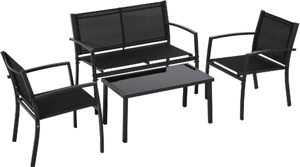 VivaGarden Salotto da Giardino con Divano 2 Posti 2 Poltrone e Tavolino in Metallo/Textilene colore Nero