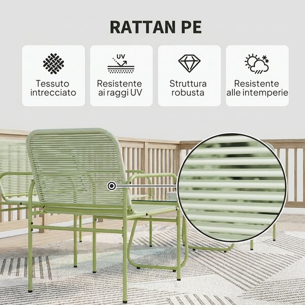 VivaGarden Salotto da Giardino con Divano 2 Posti 2 Poltrone e Tavolino in Rattan PE colore Verde