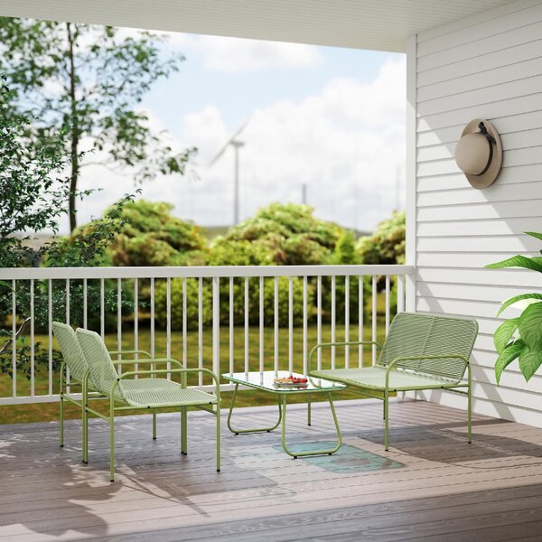 VivaGarden Salotto da Giardino con Divano 2 Posti 2 Poltrone e Tavolino in Rattan PE colore Verde