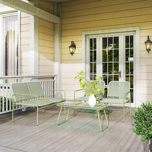 VivaGarden Salotto da Giardino con Divano 2 Posti 2 Poltrone e Tavolino in Rattan PE colore Verde