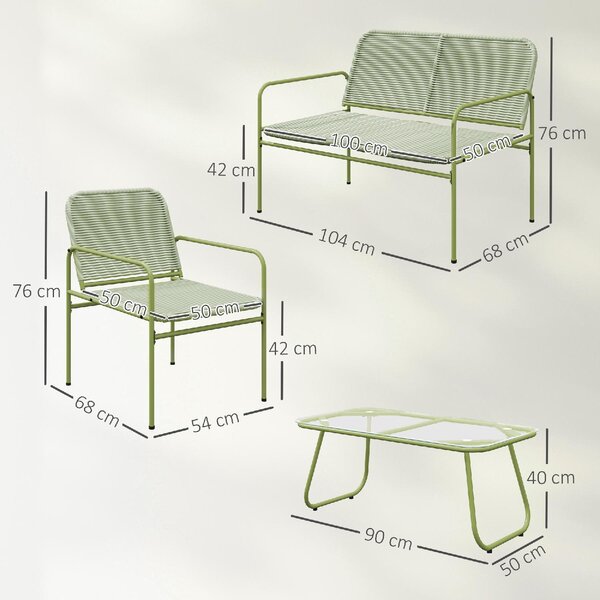 VivaGarden Salotto da Giardino con Divano 2 Posti 2 Poltrone e Tavolino in Rattan PE colore Verde