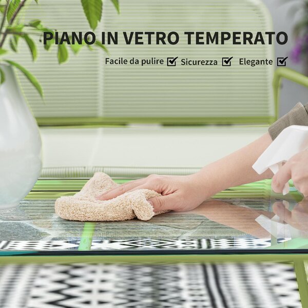 VivaGarden Salotto da Giardino con Divano 2 Posti 2 Poltrone e Tavolino in Rattan PE colore Verde