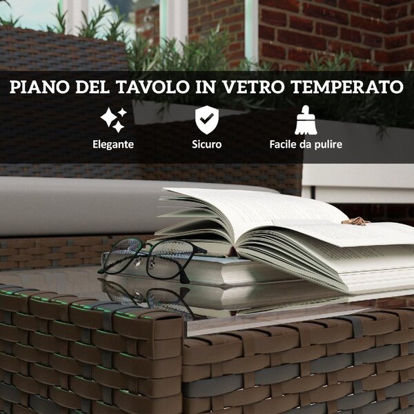 VivaGarden Salotto da Giardino con Divano 2 Posti 2 Sedie e Tavolino Basso in Rattan e Acciaio colore Grigio e Marrone