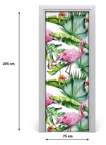Adesivo per porta Foglie e fenicotteri 75x205 cm