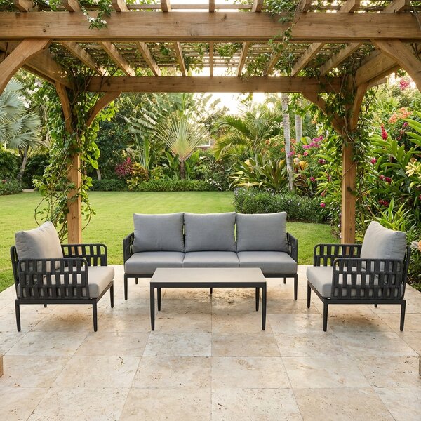 VivaGarden Salotto da Giardino con Divano 3 Posti 2 Poltrone e Tavolino con Cuscini in Alluminio colore Antracite