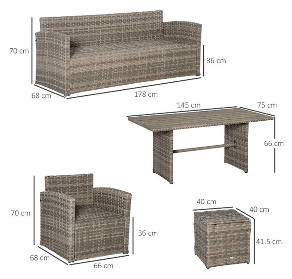 VivaGarden Salotto da Giardino con Divano 3 Posti 2 Poltrone 2 Sgabelli e Tavolino con Cuscini in Rattan PE colore Marrone