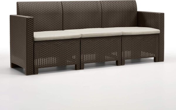 BICA Salotto da Giardino con Divano 3 Posti 2 Poltrone e Tavolino con Cuscini in Rattan PE colore Marrone - Nebraska 3