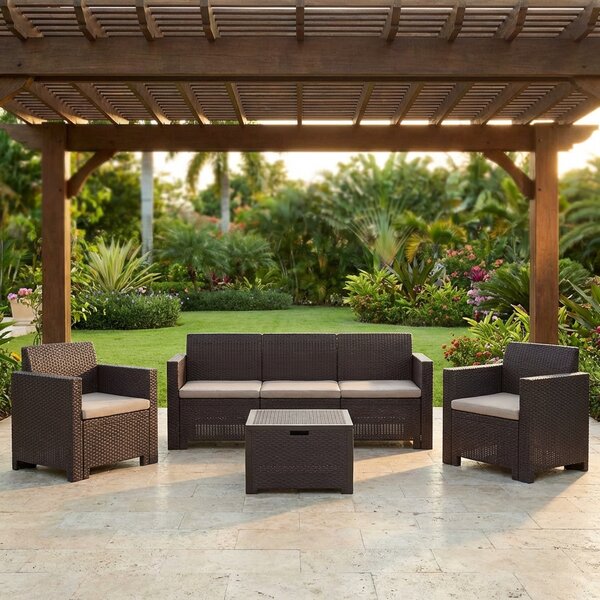BICA Salotto da Giardino con Divano 3 Posti 2 Poltrone e Tavolino con Cuscini in Rattan PE colore Marrone - Nebraska 3