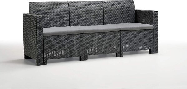 BICA Salotto da Giardino con Divano 3 Posti 2 Poltrone e Tavolino con Cuscini in Rattan PE colore Antracite - Nebraska 3