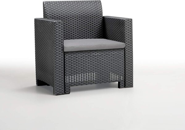 BICA Salotto da Giardino con Divano 3 Posti 2 Poltrone e Tavolino con Cuscini in Rattan PE colore Antracite - Nebraska 3