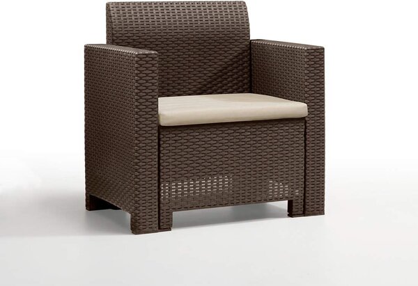BICA Salotto da Giardino con Divano 3 Posti 2 Poltrone e Tavolino con Cuscini in Rattan PE colore Marrone - Nebraska 3